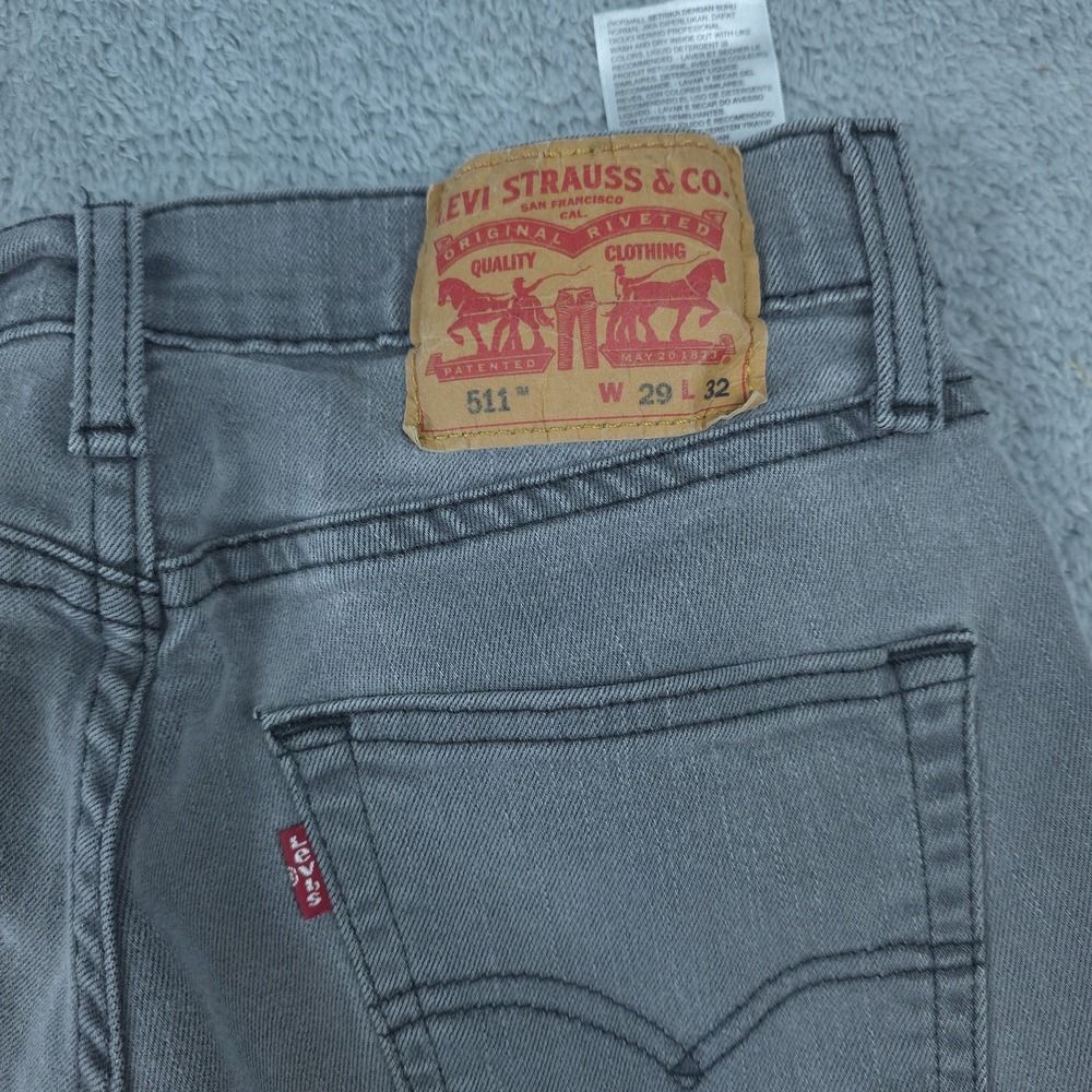 Levis 511 Jeans Mens 29x30 Gray Slim Tapered Charcoal Wash Denim Tag 29x32 - Picture 6 of 14